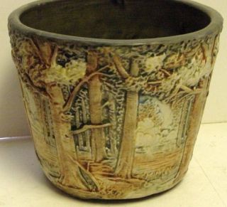 BEAUTIFUL ANTIQUE WELLER ART POTTERY FOREST JARDINIERE 6 5 IN TALL 8 