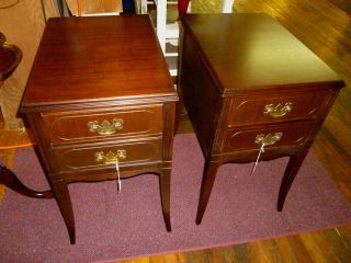Antique Mahogany End tables Refinished W 2 drawers Made in USA 