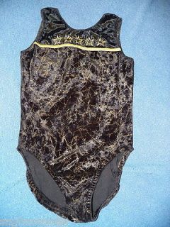   AFFAIR AL adult large BLACK GOLD star leotard rhinestone velour (B 34
