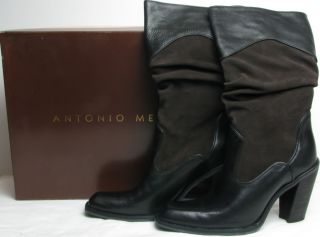 Antonio Melani Brown Black Leather Slouch Boots 9 1 2