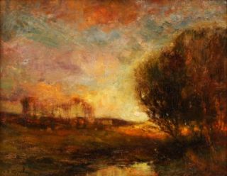 Charles Appel Listed Luminous Sunset Impressionist Marsh Landscape Oil 