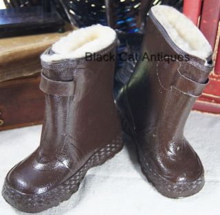 Vintage Acton Childrens Rubber Brown Waterproof Boots w/Orig Box NOS 