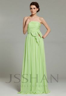 JSSHAN Seafoam Green Ruched Chiffon Strapless Prom Gown Bridesmaid 