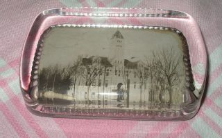 Antique Vtg GLASS PAPERWEIGHT w Old Photo Courthouse Wilfred Smith Co 