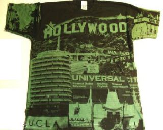 Hollywood All Over Photo Print T Shirt Green on Black