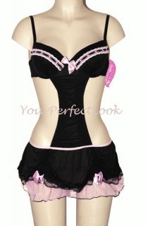 Black Pink French Maid Babydoll Apron Lingerie s M L