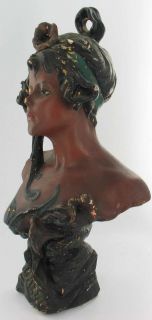 Antique Statue Art Nouveau Calla Lily Chalkware Bust