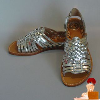 New Tory Burch Anya Huarache Sandals Shoes Silver 9 5