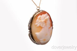 Antique Cameo Lustrous Seed Pearl 14k Gold Pin Large Brooch Pendant 