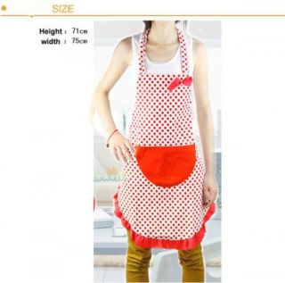   Womens Kitchen Aprons Bowknot Dot Lace Chef Apron Aprons Red
