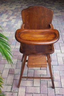 Vintage Antique Baby High Chair Wood Wooden