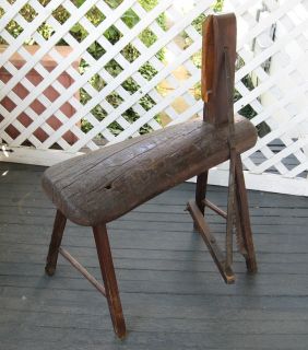 ANTIQUE PRIMITIVE FARM TOOL wood bench STITCHING HORSE Leather harness 