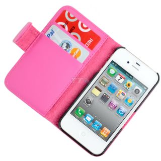   Pink Leather Wallet Folding Credit Card Case For Apple iPhone 4 4G 4S