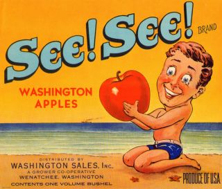 See See Vintage Apple Fruit Crate Label Wenatchee WA