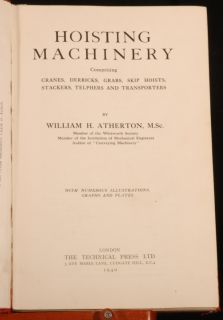 1940 Engineering Hoisting Machinery Atherton Illus 1st