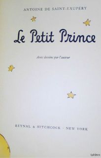 Le Petit Prince Antoine de Saint Exupery 1943 Early Printing