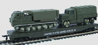 HO SCALE MODEL POWER ARMY MILITARY FLAT W/ MISSILE LAUNCHER AND TROOP 