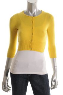 Autumn Cashmere New Yellow Cashmere Cropped Button Front Cardigan 