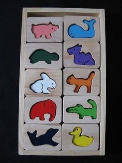 New Wooden Animal Blocks Puzzle Child Learn School Education Painted 