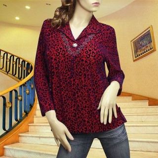 red blue jacquard velvet leopard blouse top 1554 size xl