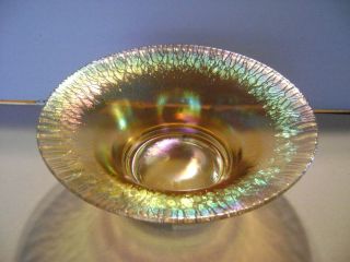 Stunning Stretch Glass 10 Console Bowl Unusual Base Iridized Marigold
