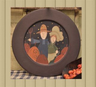 Primitive Folk Art Harvest Fall Plate Harvest Couple Plate