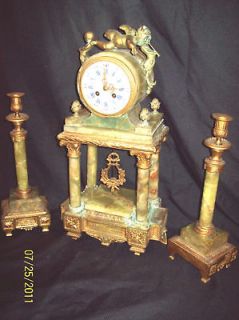 antique onyx 3 pc gold gilt clock garniture e varon
