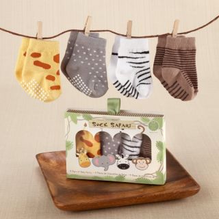 Sock Safari Four Pair Animal Themed Sock Set Baby Shower Favors