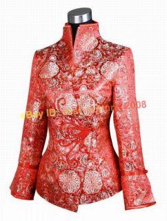 Chinese Traditional Flower Jacket Coat Red WHJ 119