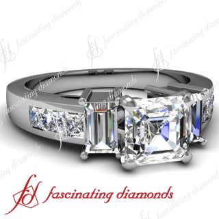 20 Ct Asscher Cut 3 Stone Diamond Engagement Ring Channel Set VS1 D 