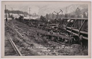 RPPC Train Wreck Milwaukee Road Railroad Cyr Montana Lothrop Missoula 