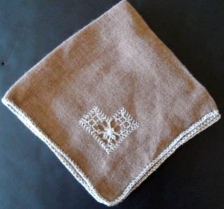   Hand Embroidered Brown Linen 64 x 80 Tablecloth Set 8 Napkins 15.5