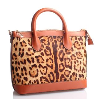 AVENELLE Genuine Leopard Horse Skin Nappa Leather Bag Medium