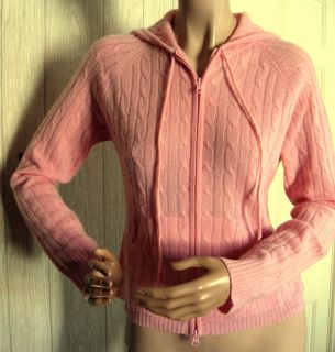 Autumn Cashmere Pink Cableknit Cashmere Hoodie Zip Front Cardigan 