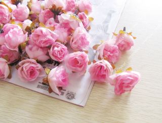24x Pink Silk Flower Rose Head Fake Artificial Wedding Home Decor Hair 