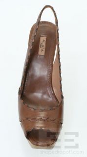 Azzedine Alaia Brown Leather & Wood Wedge Heels Size 38.5 NEW