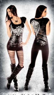 Folter Angel Wings Fleur de Lis Slash Back Top Shirt Black Punk Retro 