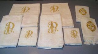 Eight PC White Cannon Towel Set Monogram P 2 Bath 2 Guest 2 Hand 2 