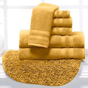 Concierge Collection 7 Piece Towel and Rug Set Gold New