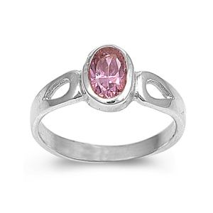 Sterling Silver Ring Size 1 CZ Pink Oval Baby Girl Pinky or Toe Womens 