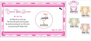 30 Baby Shower Scratch Tickets   Personalized   PINK Diaper Duty