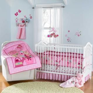   Baby Girl Butterfly Nursery Cheap Garden 4pc Crib Bedding Set