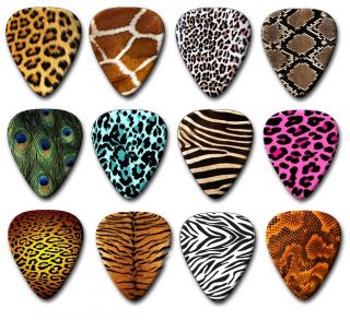 12 Assorted Animal Skin Guitar Picks /Plectrums *Double Sided*