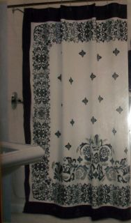 Kingsley Bacova Fabric Shower Curtain White Black 70 x 70 NEW