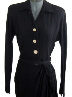 Fabulous Vintage 40s Evelyn Bader Black Crepe Silk Wiggle Dress
