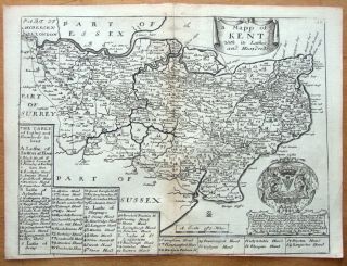 Kent Richard Blome T Bakewell Original Antique Map C1735
