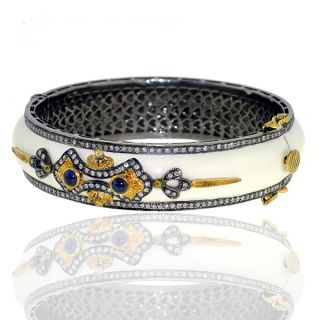   Sapphire Diamond Enamel Bracelet 14k Gold Bangle Silver Jewelry