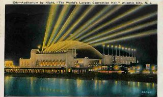 Atlantic City New Jersey NJ 1930 Convention Hall Night Lights Vintage 
