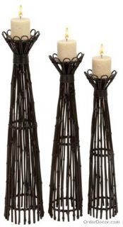 set 3 tall pillar candle holders bamboo floor stands