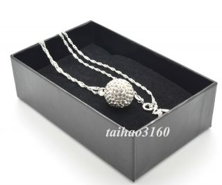   Crystal Shamballa Ball Earring 14mm Pendant Silver Necklace Gift Case